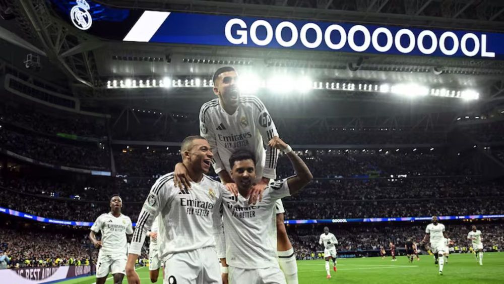 Kylian Mbappé, celebrando uno de sus goles ante el Manchester City en el partido del Bernabéu del pasado 19 de febrero. Kylian Mbappé, celebrando uno de sus goles ante el Manchester City en el partido del Bernabéu del pasado 19 de febrero.