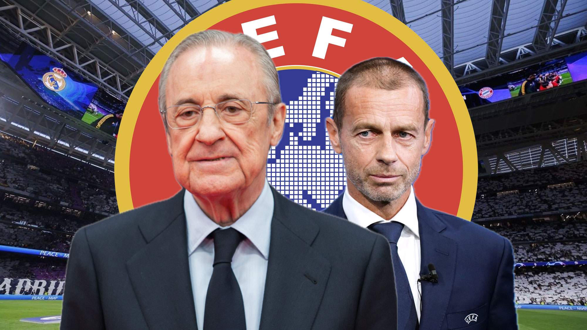 Florentino con Ceferin y logo UEFA