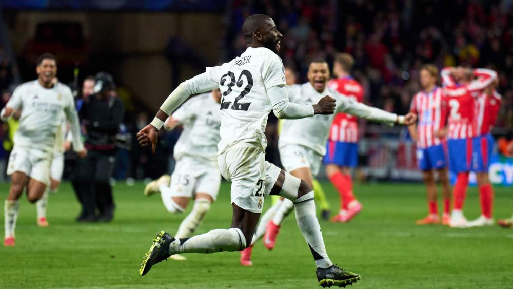La celebración de Antonio Rüdiger tras la tanda de penaltis ante el Atlético de Madrid.