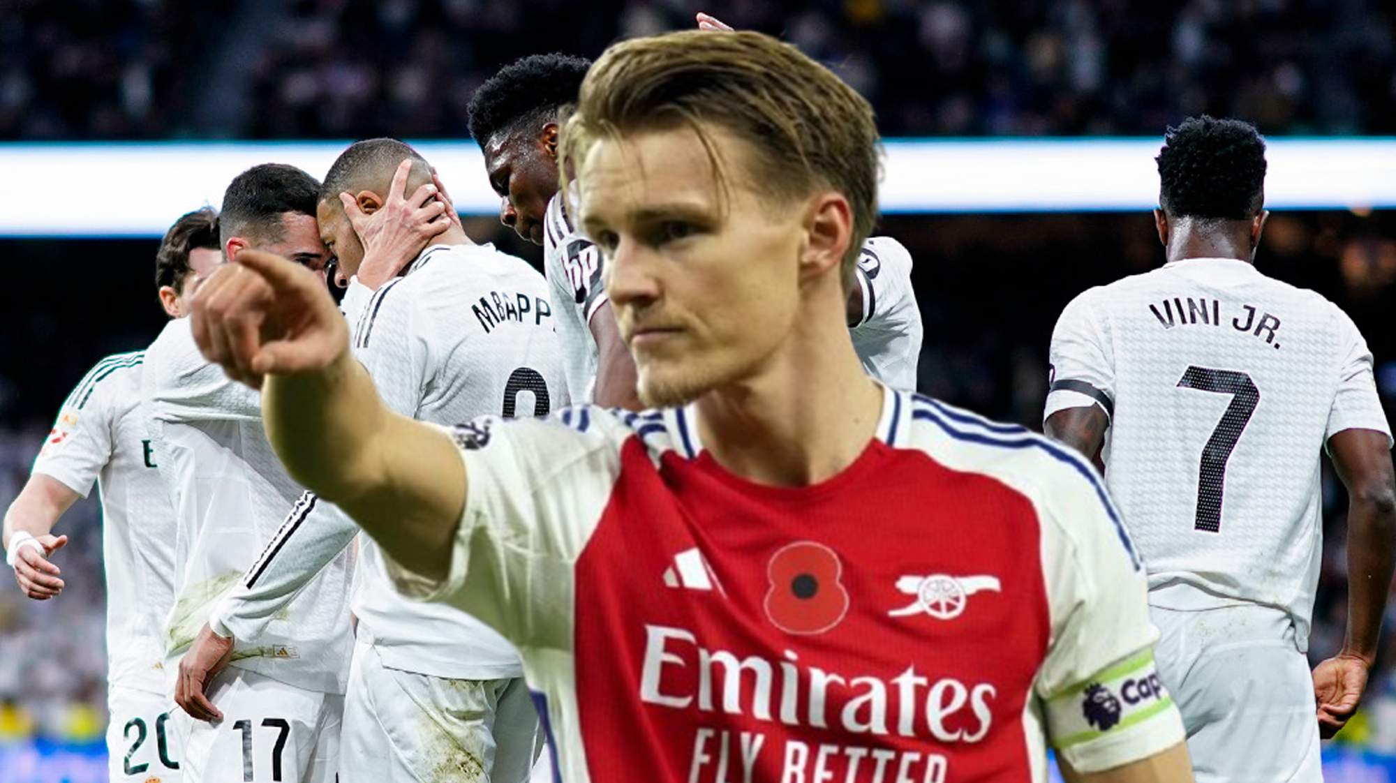 Martin Odegaard y los jugadores del Real Madrid celebrando un gol.