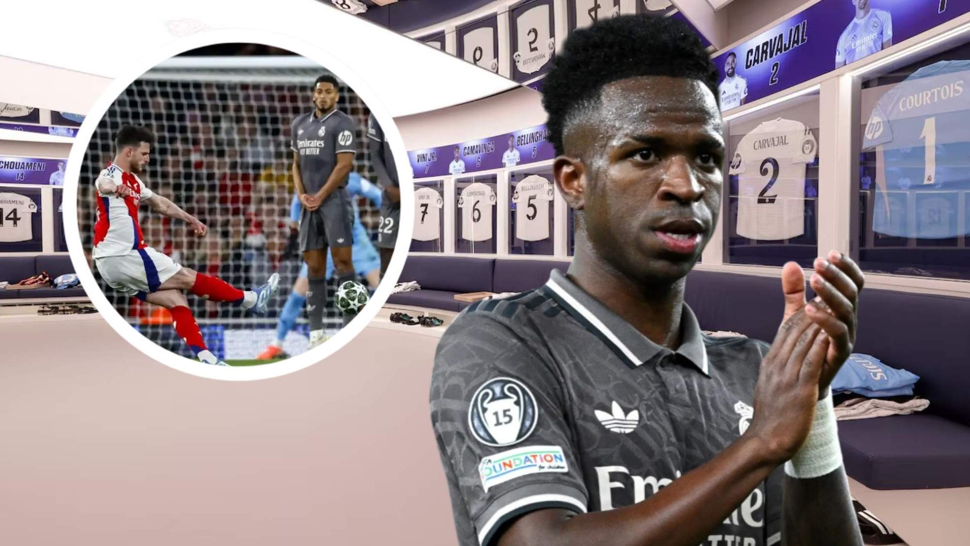 Vinicius animó a sus compañeros tras la dura derrota ante el Arsenal.