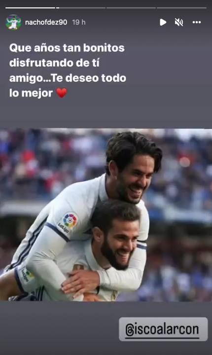 Nacho compartió esta imagen con Isco en sus redes sociales Nacho compartió esta imagen con Isco en sus redes sociales