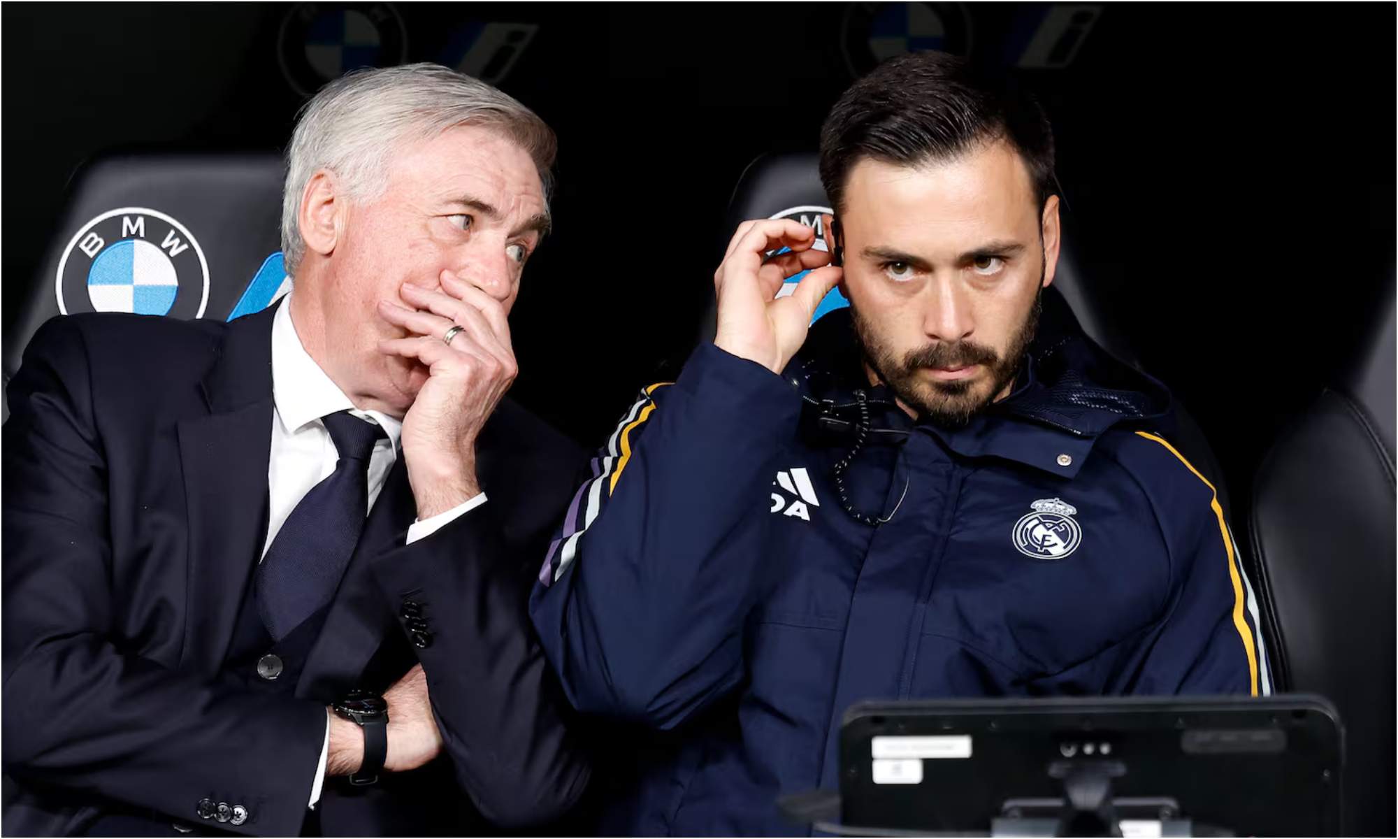 Carlo Ancelotti, junto a su hijo y asistente, Davide.