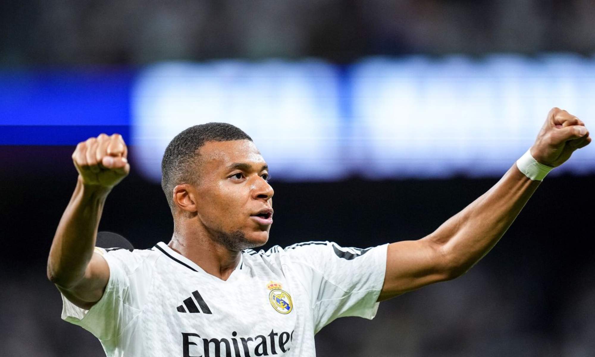 Kylian Mbappé, celebrando un gol con el Real Madrid esta temporada.