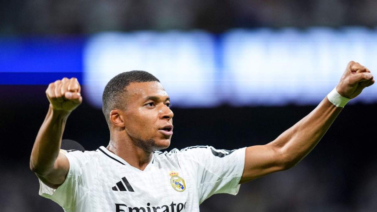 Kylian Mbappé, celebrando un gol con el Real Madrid esta temporada.