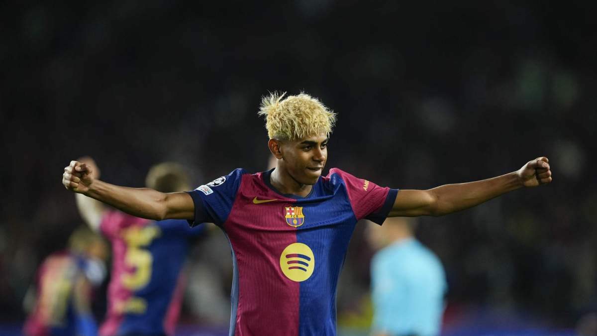 Lamine Yamal celebrando su gol ante el Inter