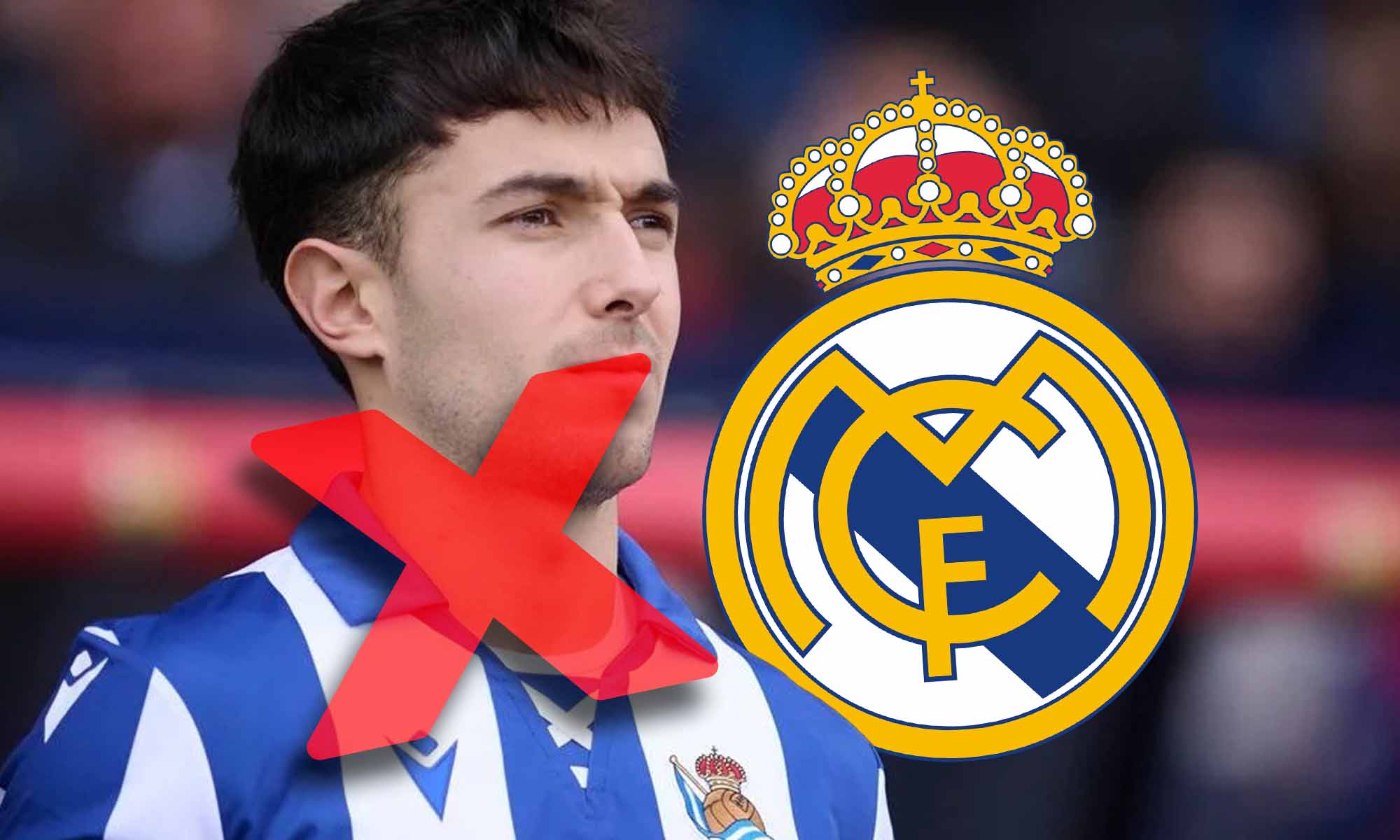Zubimendi tachado con escudo Real Madrid Zubimendi tachado con escudo Real Madrid