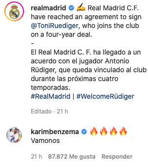 Comentario de Karim Benzema a su nuevo compañero de equipo