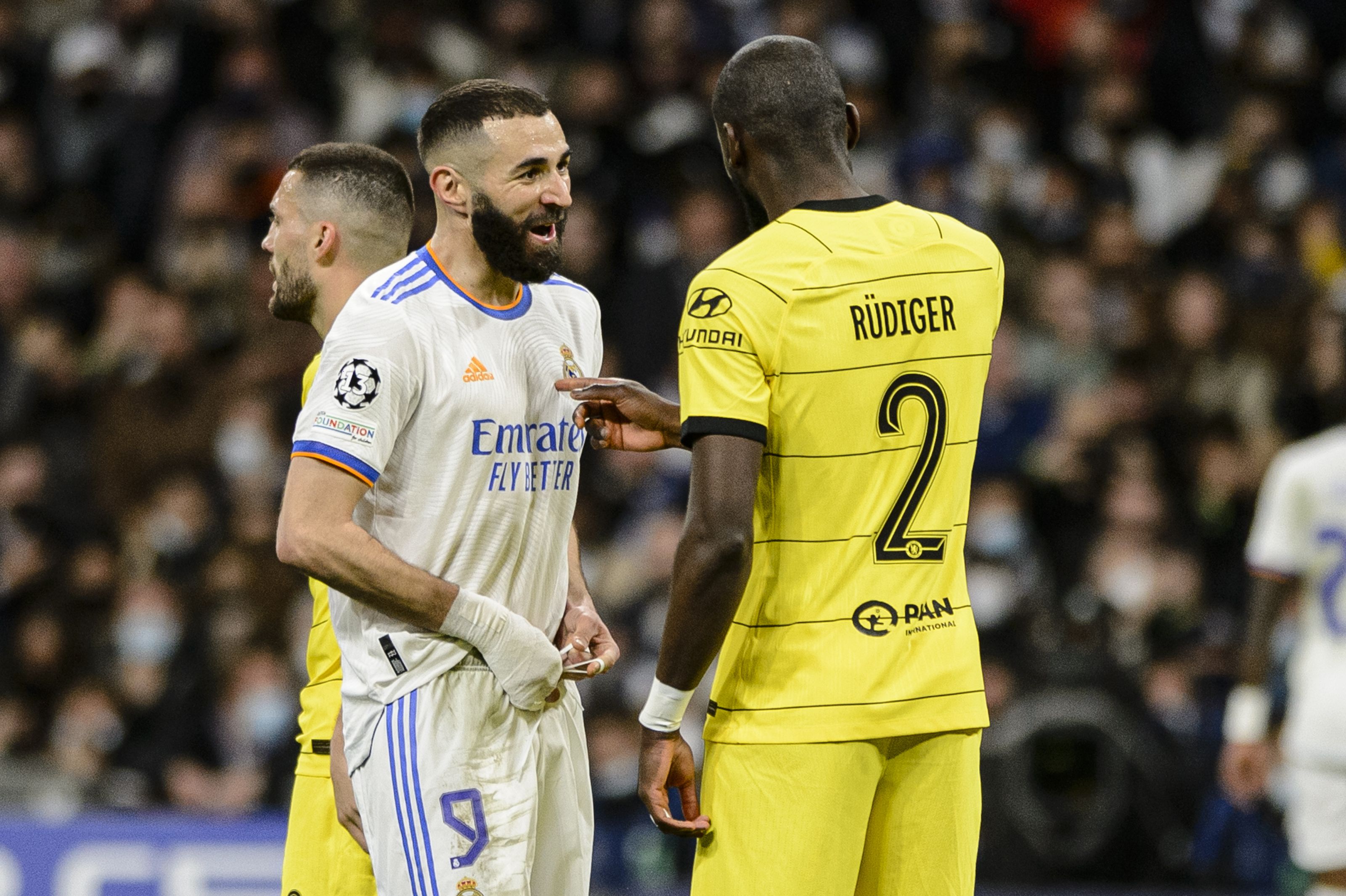Karim Benzema y Antonio Rüdiger durante la vuelta de cuartos