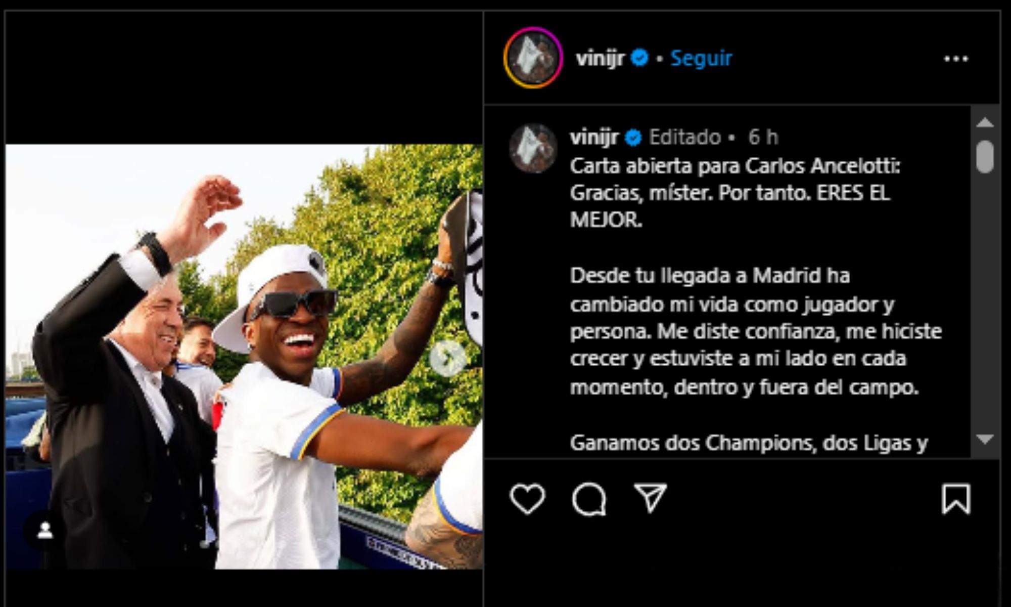 Carta de Vinicius a Ancelotti