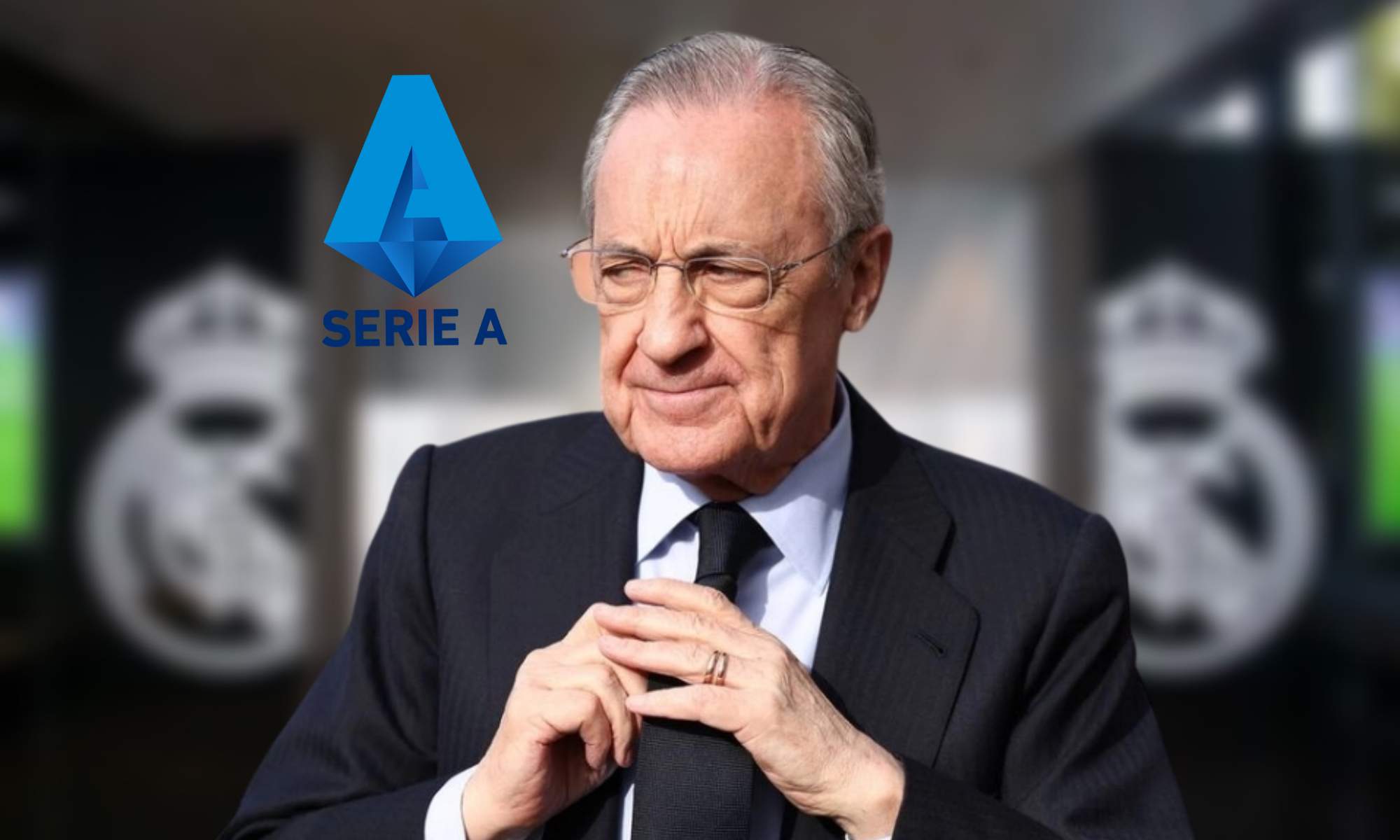 Florentino Pérez y el logo de la Serie A.  Florentino Pérez y el logo de la Serie A.