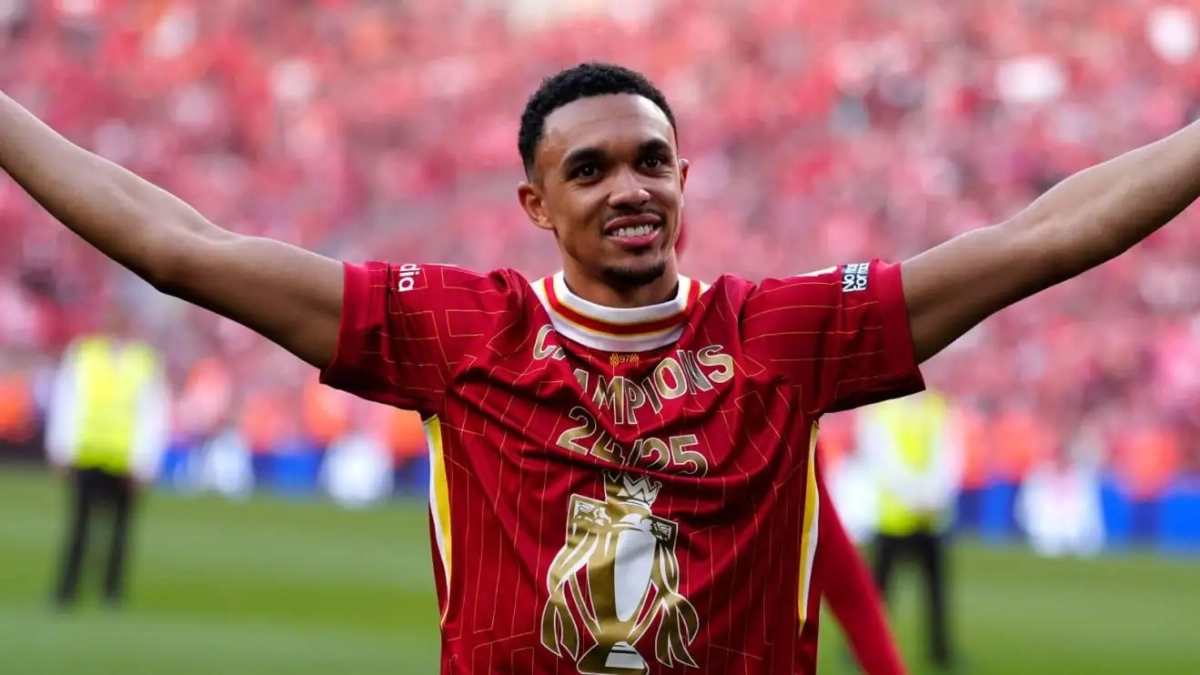 Trent Alexander Arnold celebrando la última liga del Liverpool Trent Alexander Arnold celebrando la última liga del Liverpool