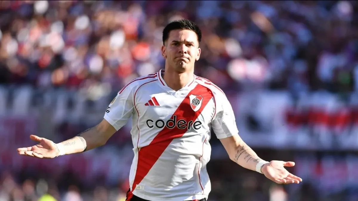 Franco Mastantuono celebrando un gol con River Plate Franco Mastantuono celebrando un gol con River Plate