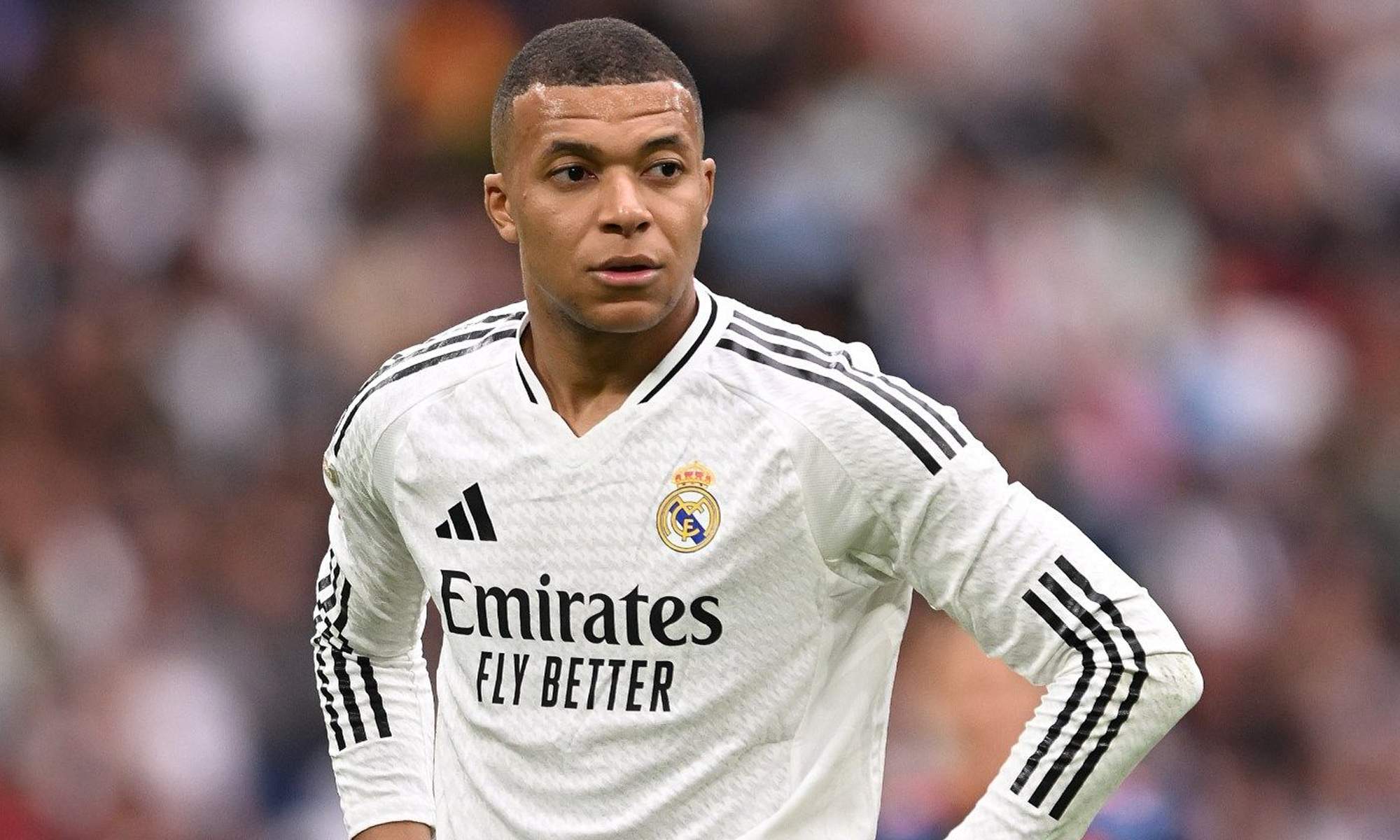 Kylian Mbappé durante un partido con el Real Madrid. 