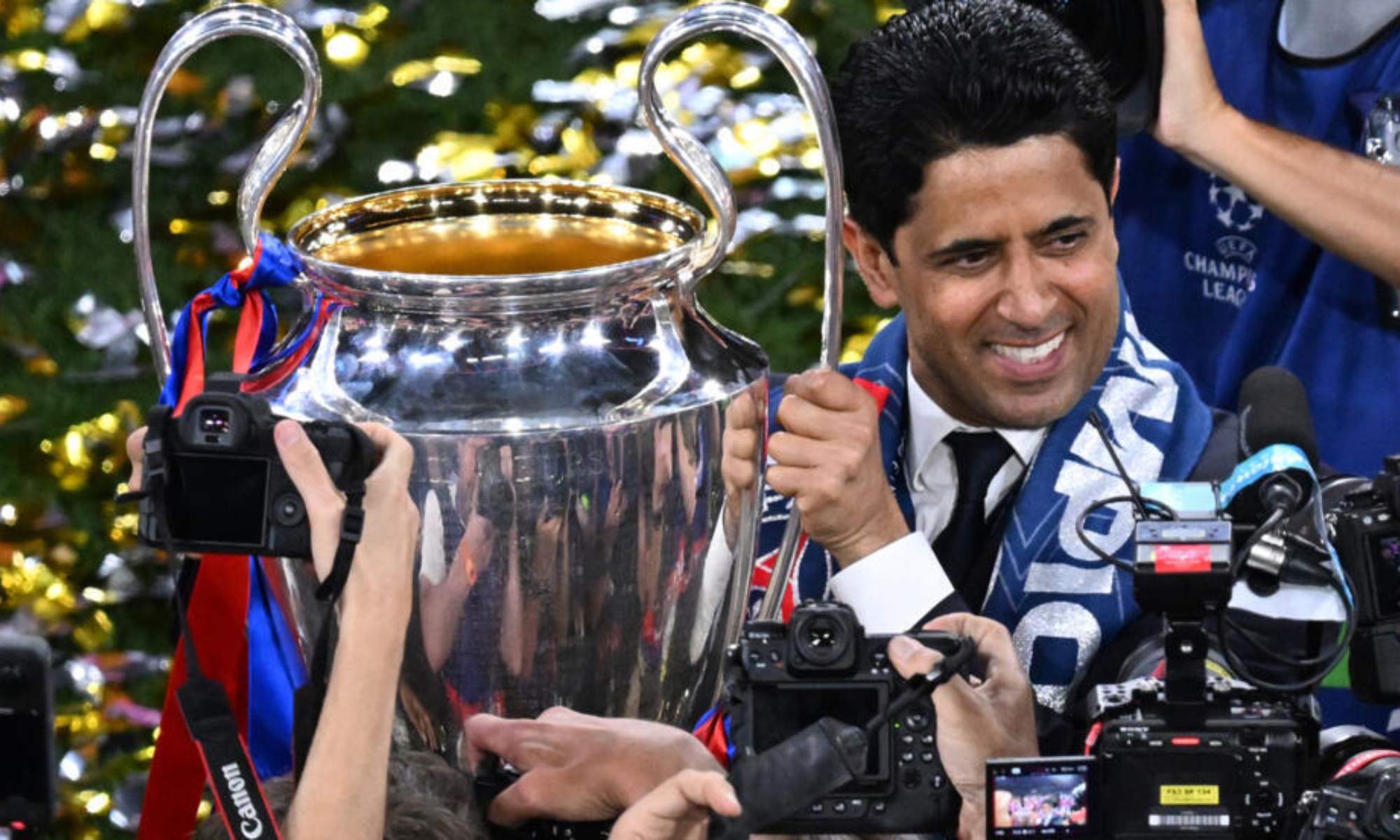 Nasser Al Khelaifi, celebrando la Champions que ganó el sábado de la semana pasada el PSG.