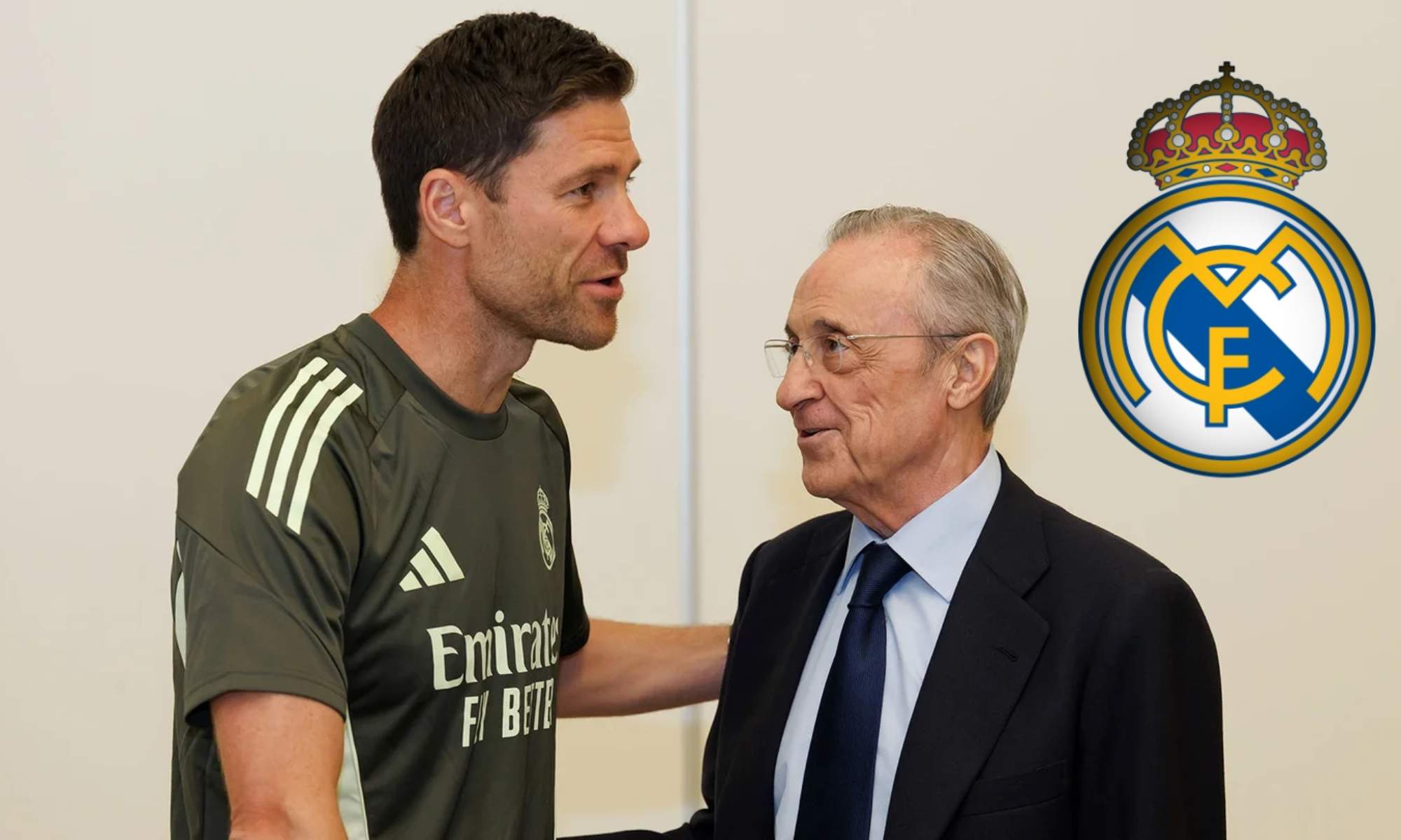 Xabi Alonso y Florentino Pérez, este lunes, en la concentración del Real Madrid en Florida.