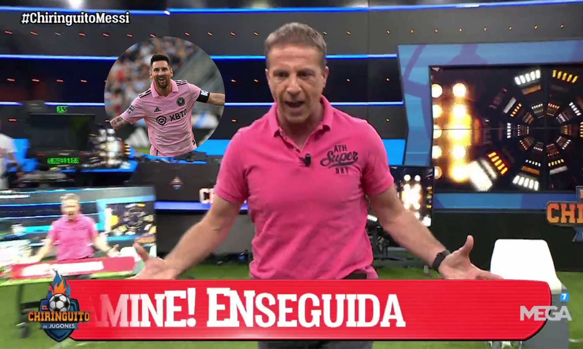 Cristobal Soria en El Chiringuito y una foto de Leo Messi.