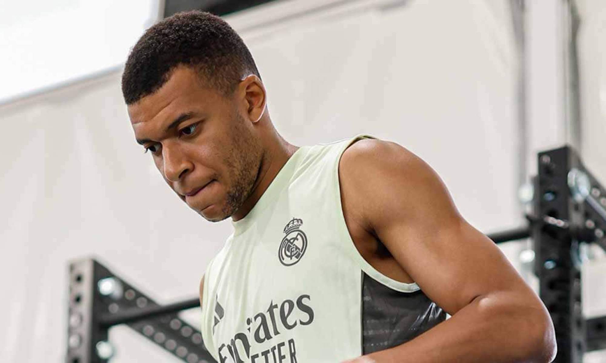 Mbappé entrenando ayer
