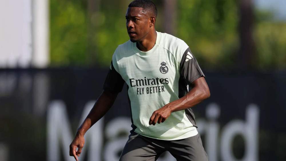 David Alaba, en una sesión reciente de entrenamiento con el Real Madrid.