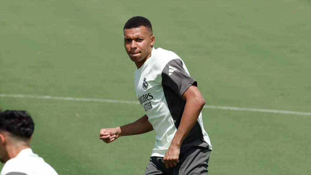 Kylian Mbappé, en un entrenamiento de estos días pasados con el Real Madrid.