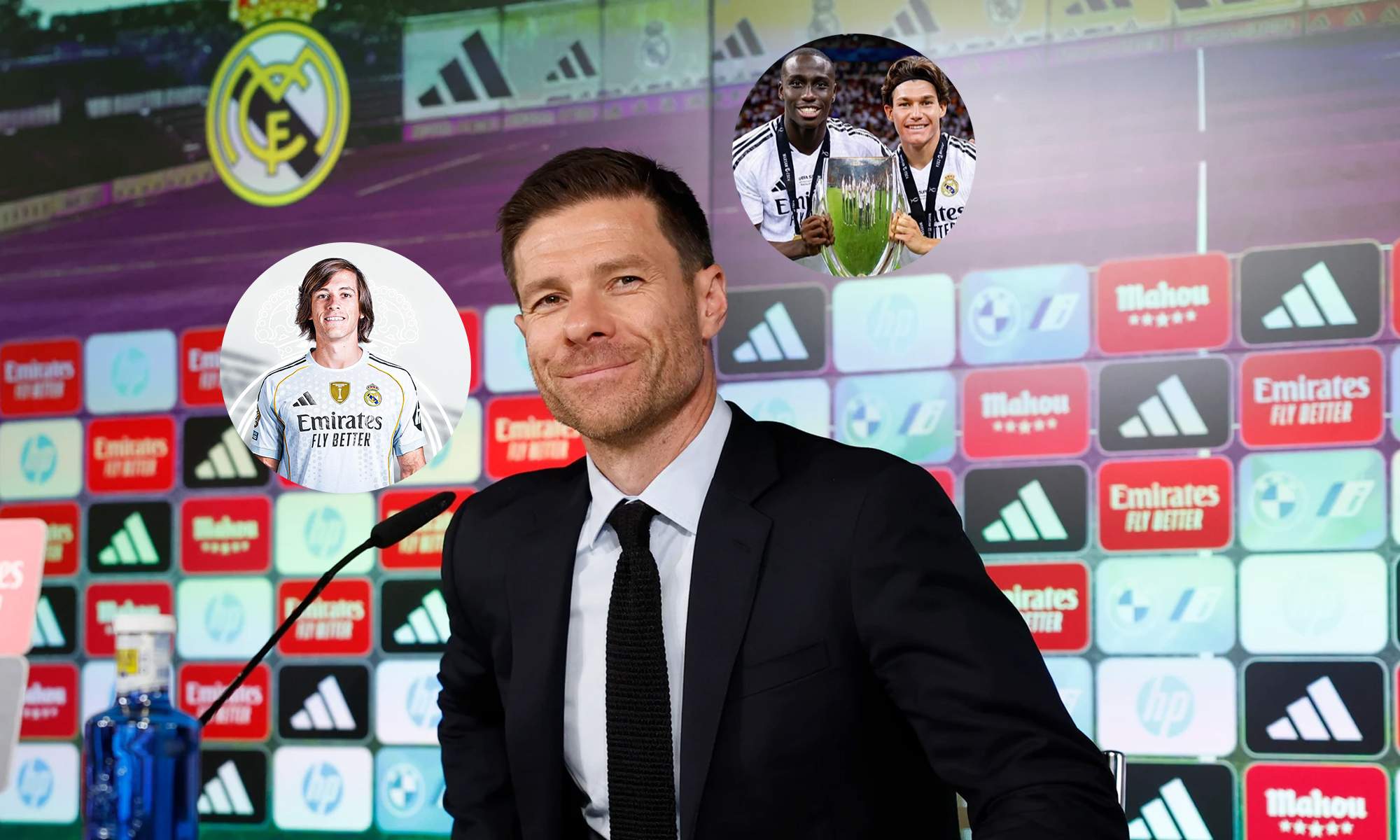 Xabi Alonso y unas fotos de Álvaro Carreras, Ferland Mendy y Fran García.