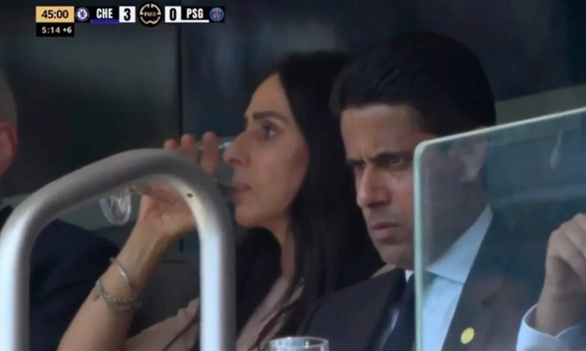 Nasser Al-Khelaifi, presidente del PSG, lo pasó mal durante la final del Mundial de Clubes ante el Chelsea después de mofarse, en 'semis', del Real Madrid.