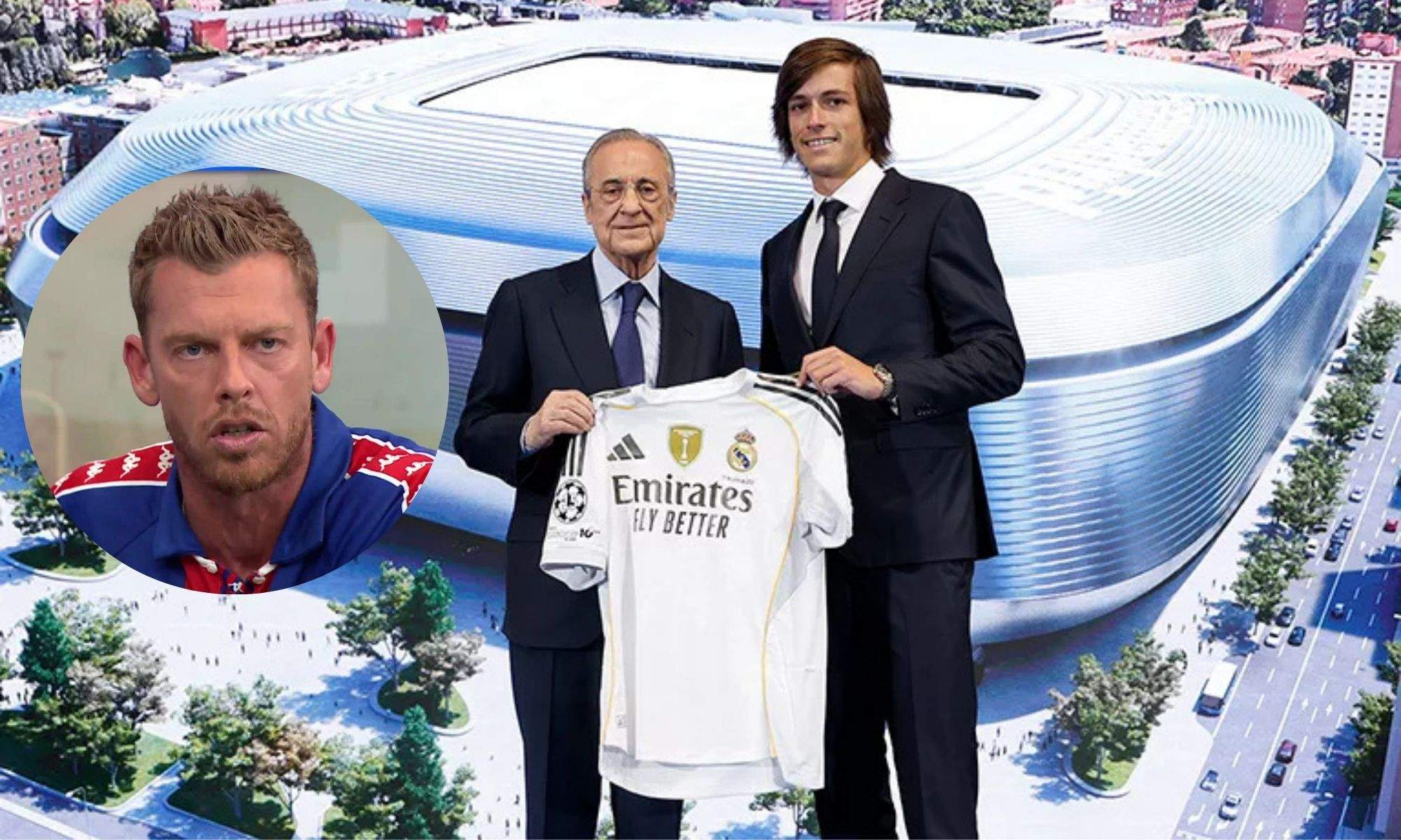 Jota Jordi junto a Florentino Pérez y Carreras