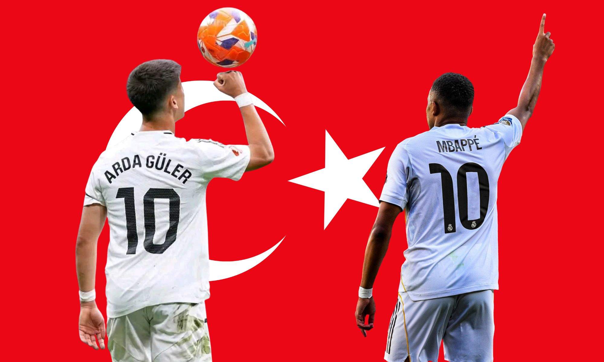  Mbappé y Guler con el dorsal 10 sobre la bandera de Turquía