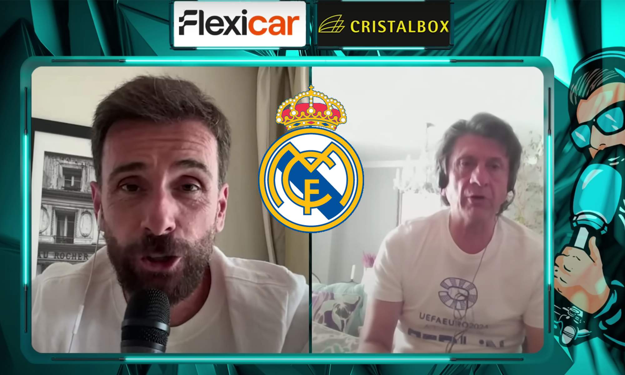 Rubén Martín, José Félix Díaz y un escudo del Real Madrid. 