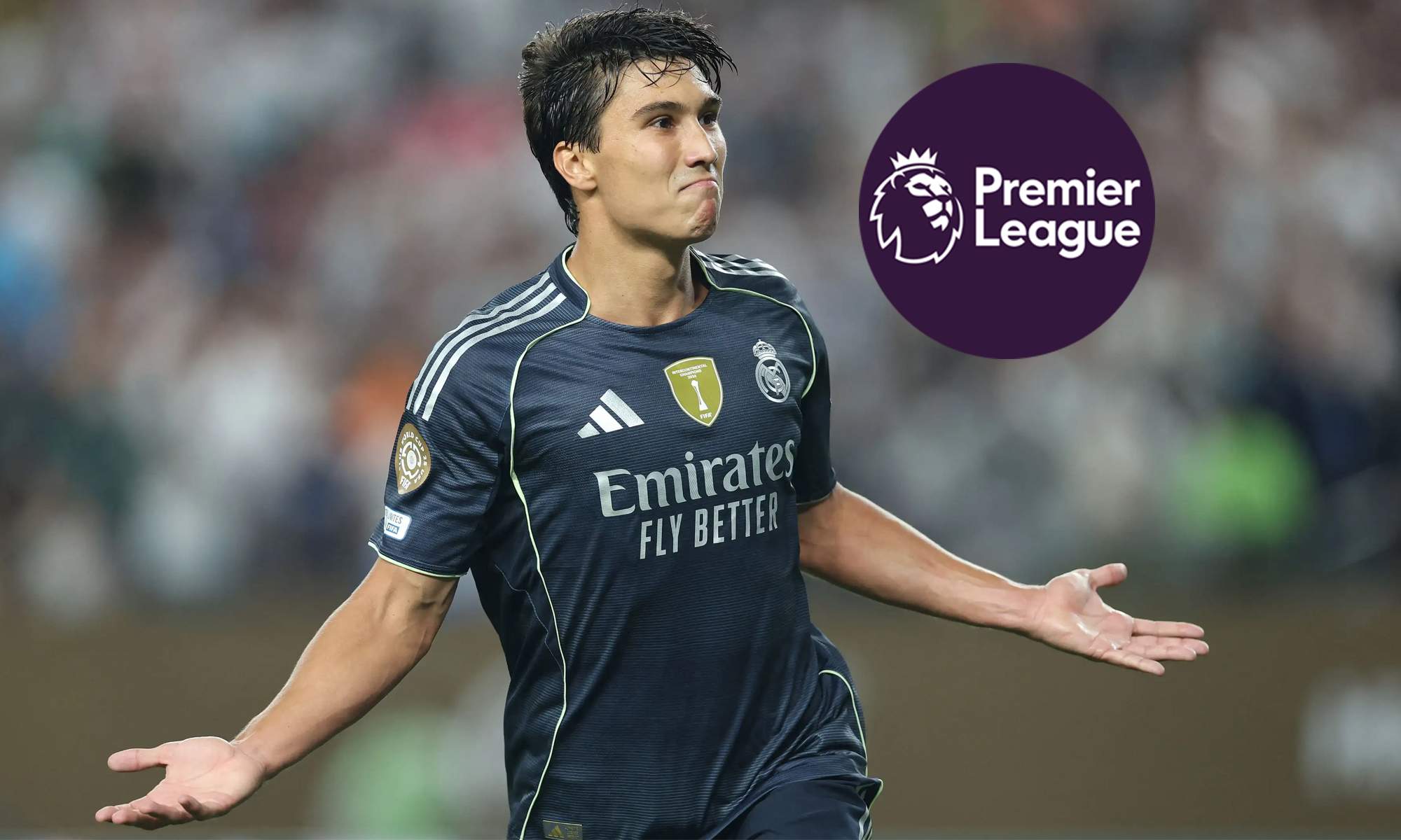 Gonzalo García y un logo de la Premier League. 