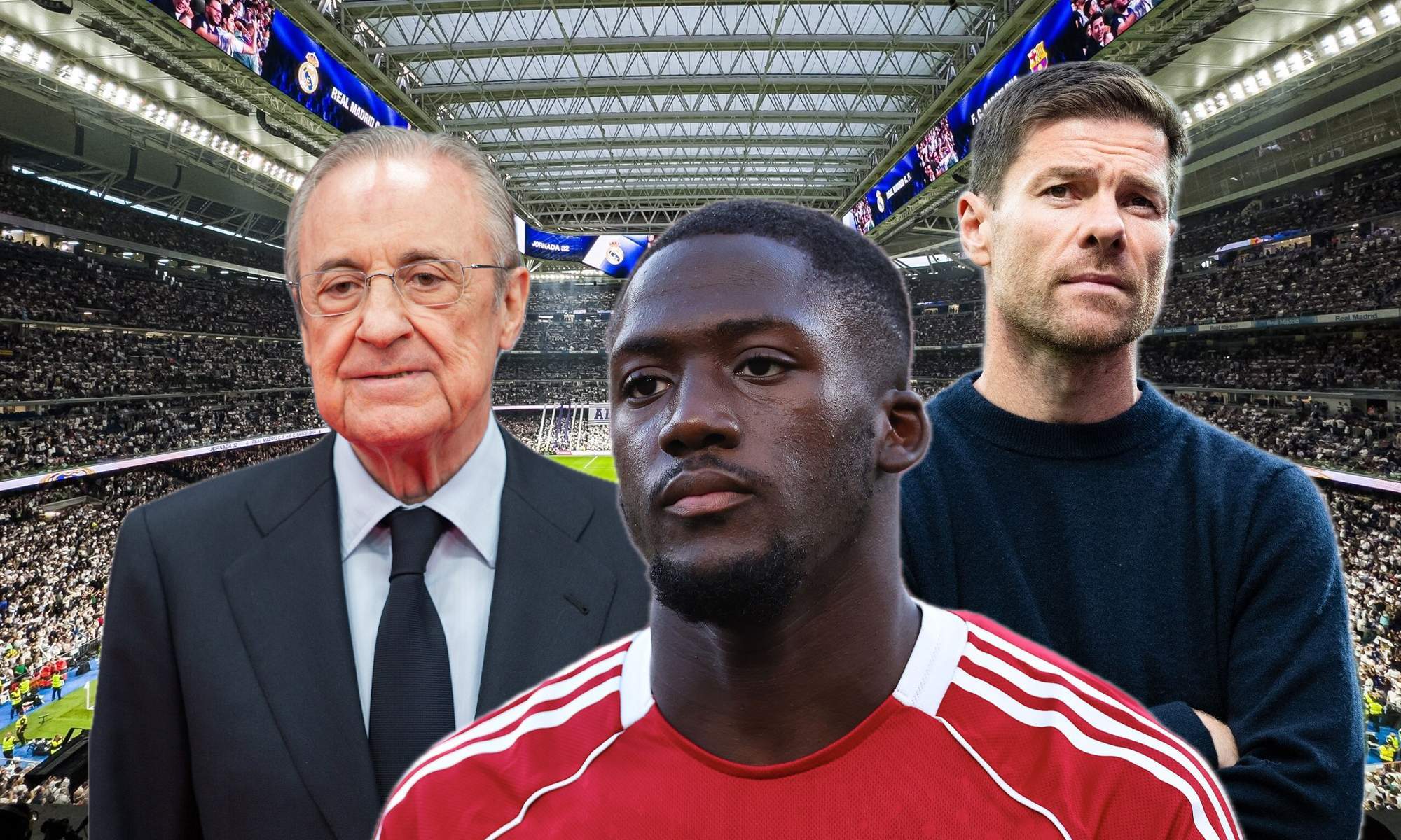 Florentino Pérez y Xabi Alonso junto a Konaté