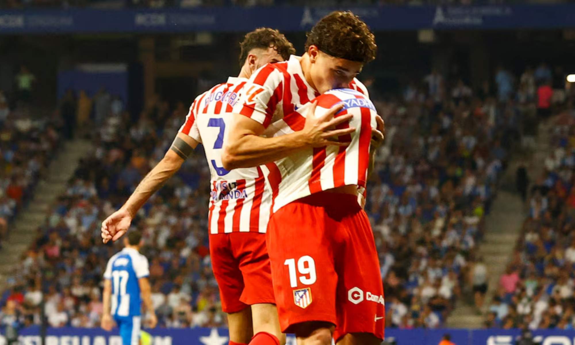 Julián Álvarez, celebrando el domingo pasado su gol ante el Espanyol en Cornellá.
