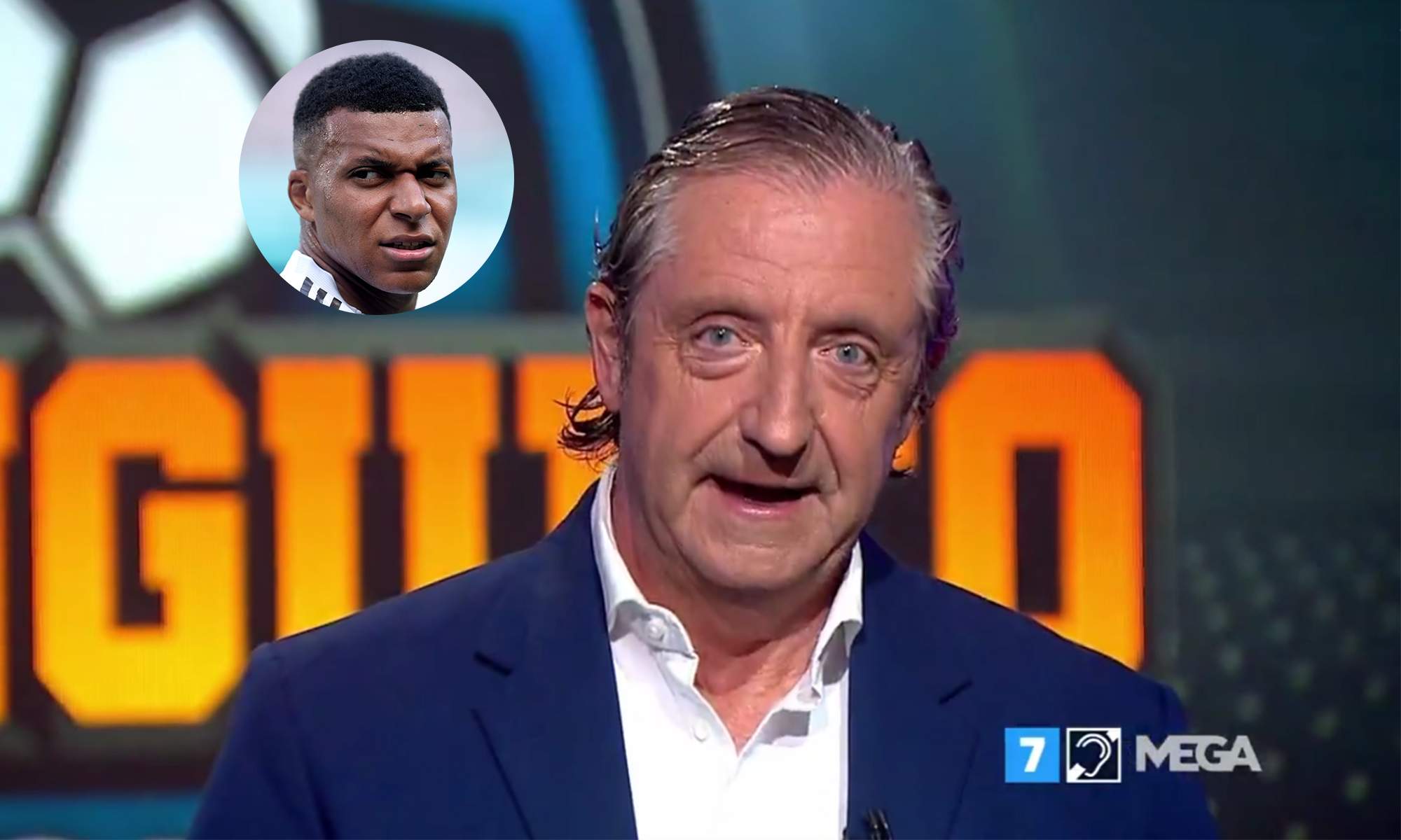 Josep Pedrerol y una foto de Kylian Mbappé. Josep Pedrerol y una foto de Kylian Mbappé.