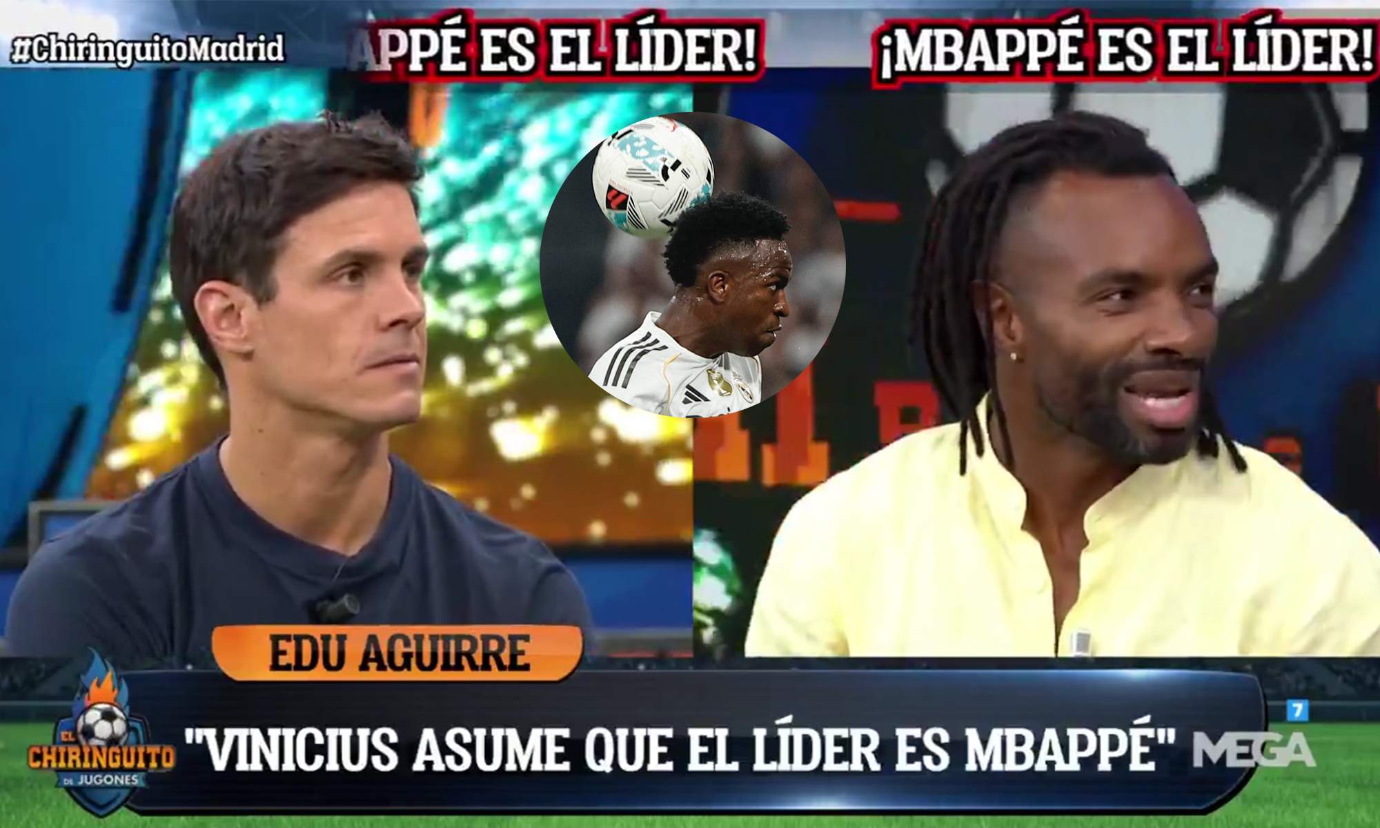 Javi Balboa en El Chiringuito y una foto de Vinícius Júnior.