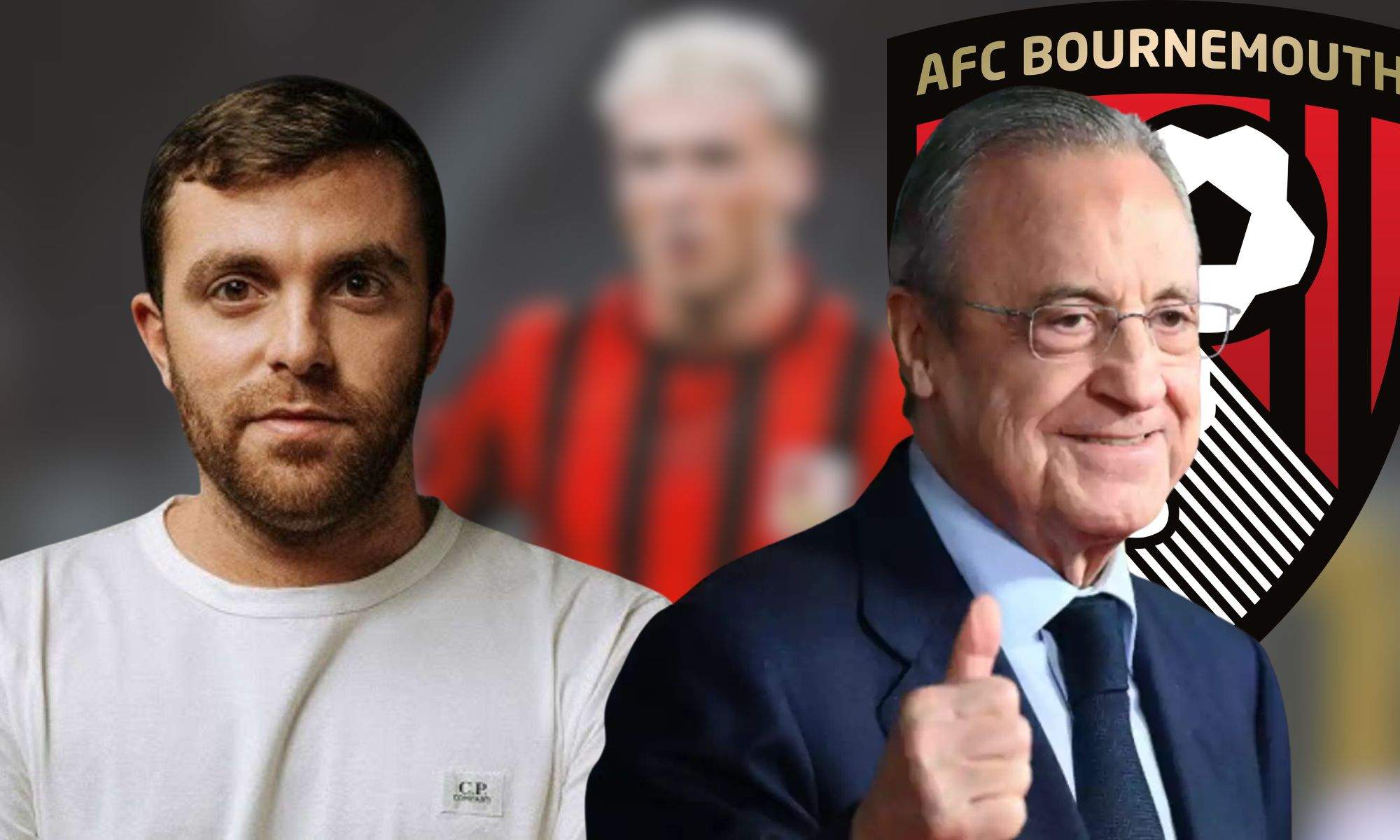 Fabrizio Romano, Florentino Alex Jiménez y escudo del Bournemouth Fabrizio Romano, Florentino Alex Jiménez y escudo del Bournemouth