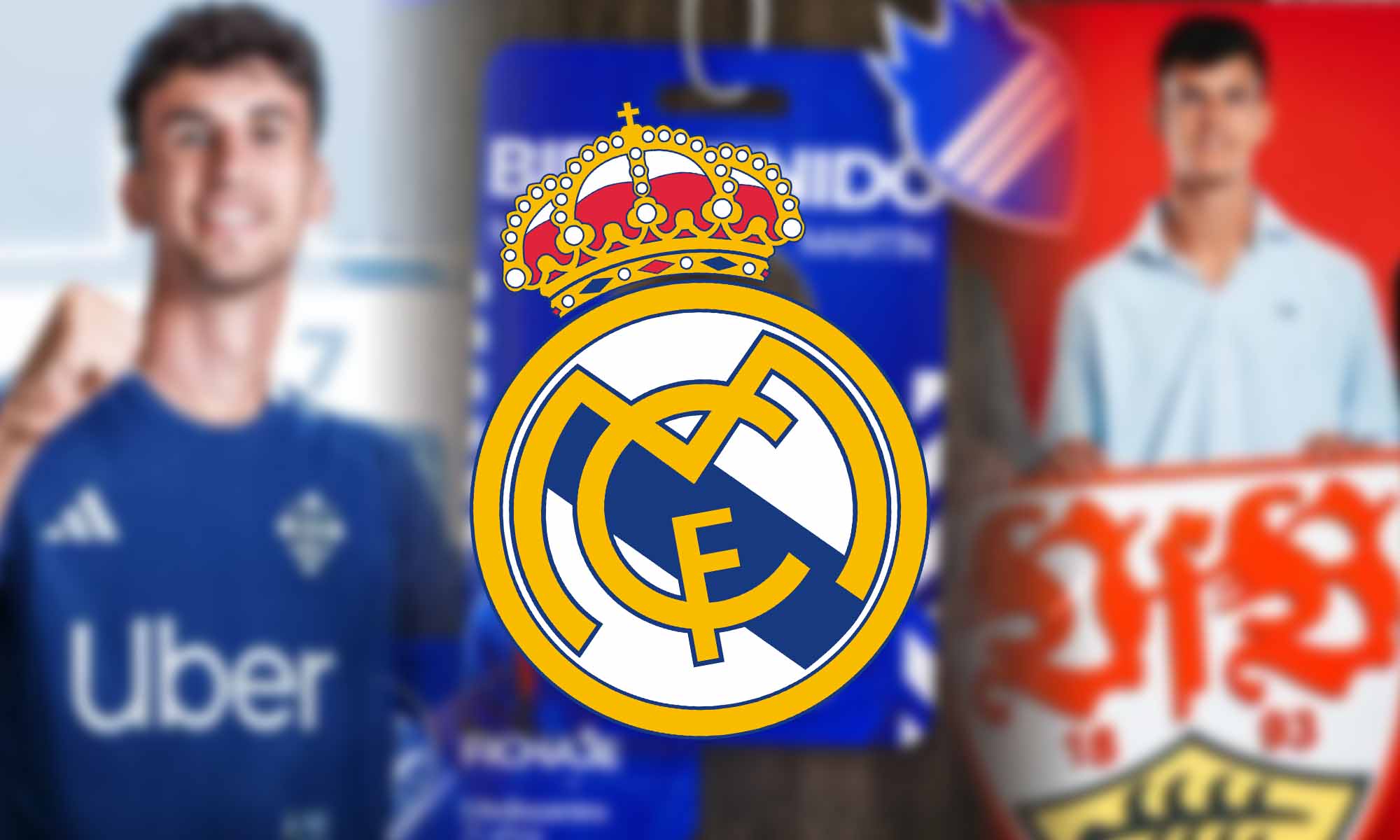 Escudo Real Madrid con canteranos de incognito de fondo