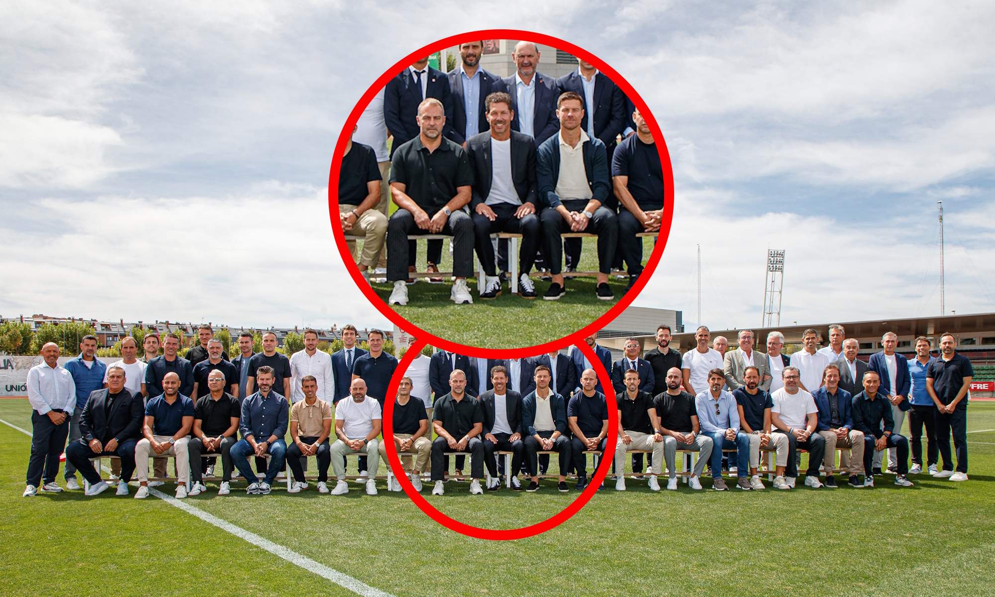 Los tres entrenadores en la foto de la reunión