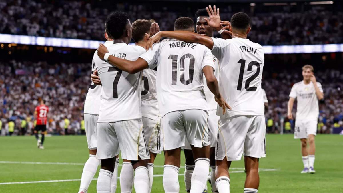 Jugadores del Real Madrid celebrando uno de los goles ante el Mallorca