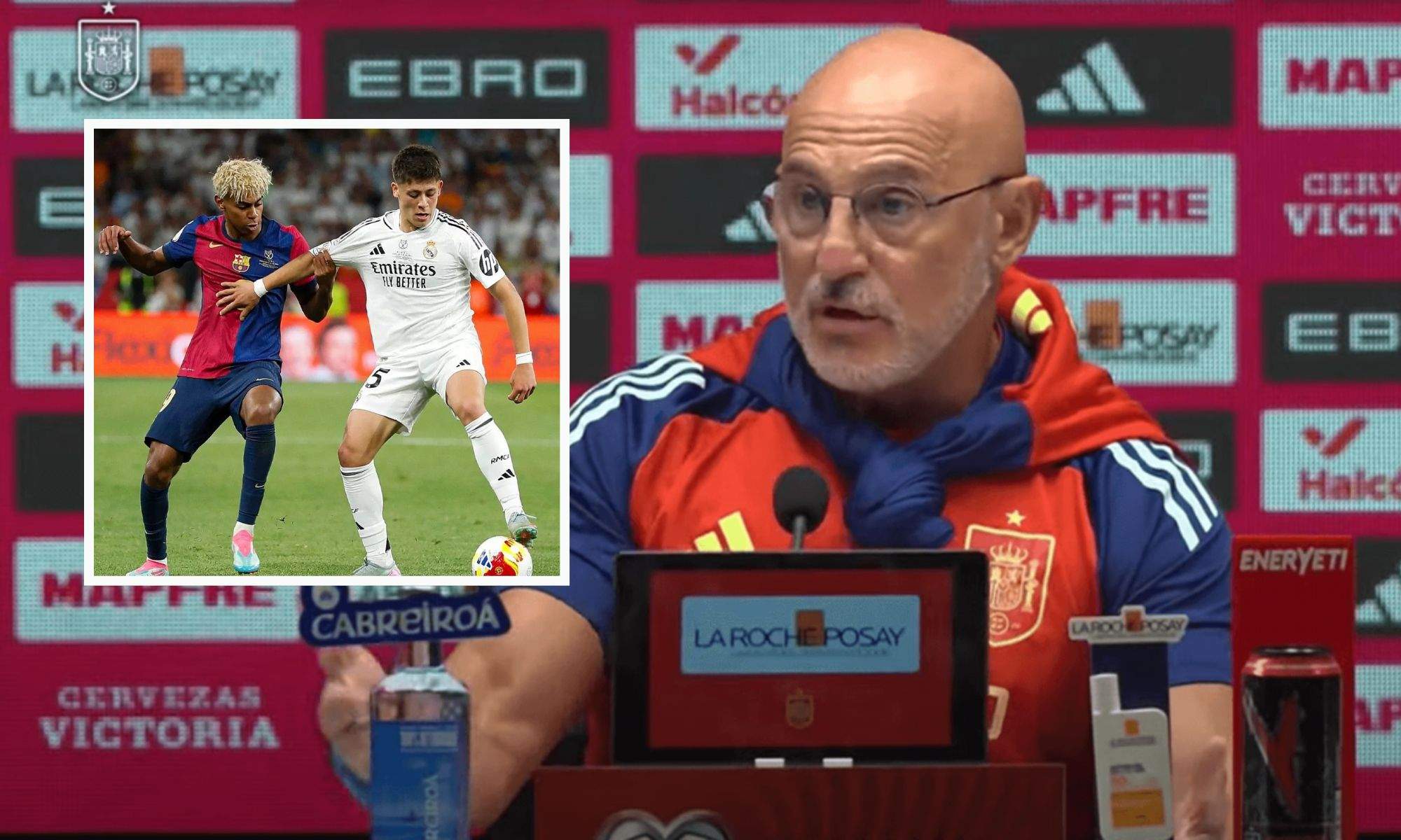 Luis de la Fuente junto a Lamine Yamal y Arda Guler