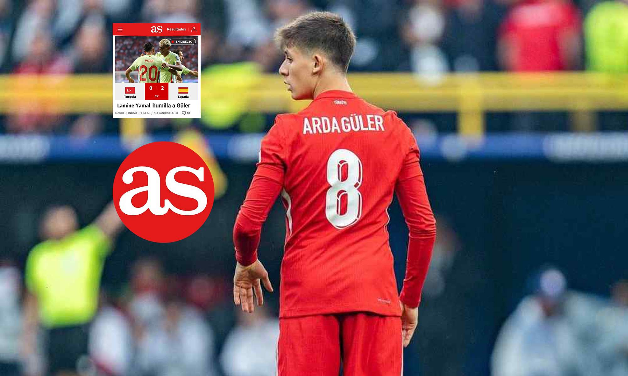 Arda Güler, la captura del titular falso y el logo del diario AS. 