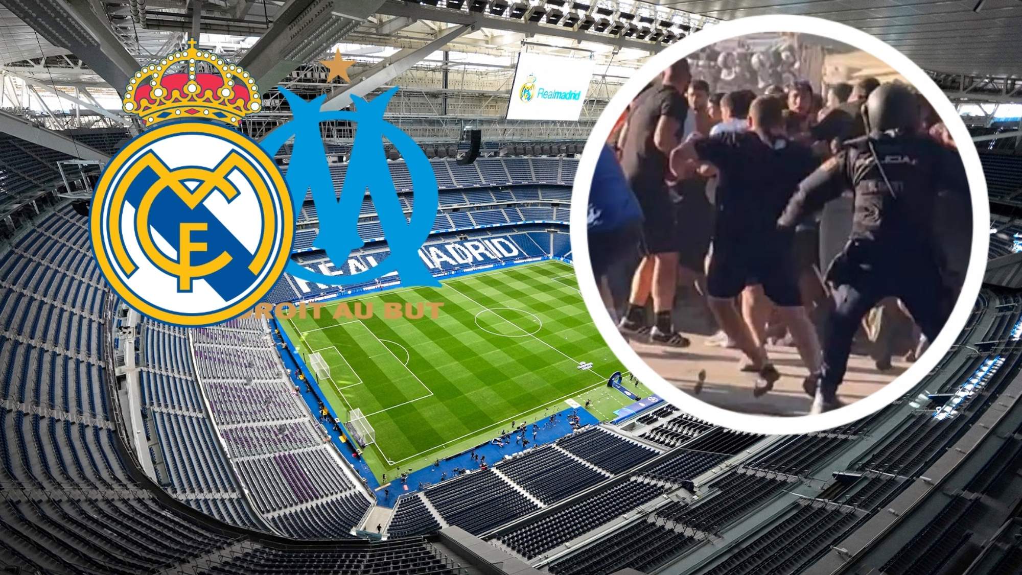 Los aficionados del Marsella tratan de colarse en el Bernabéu.