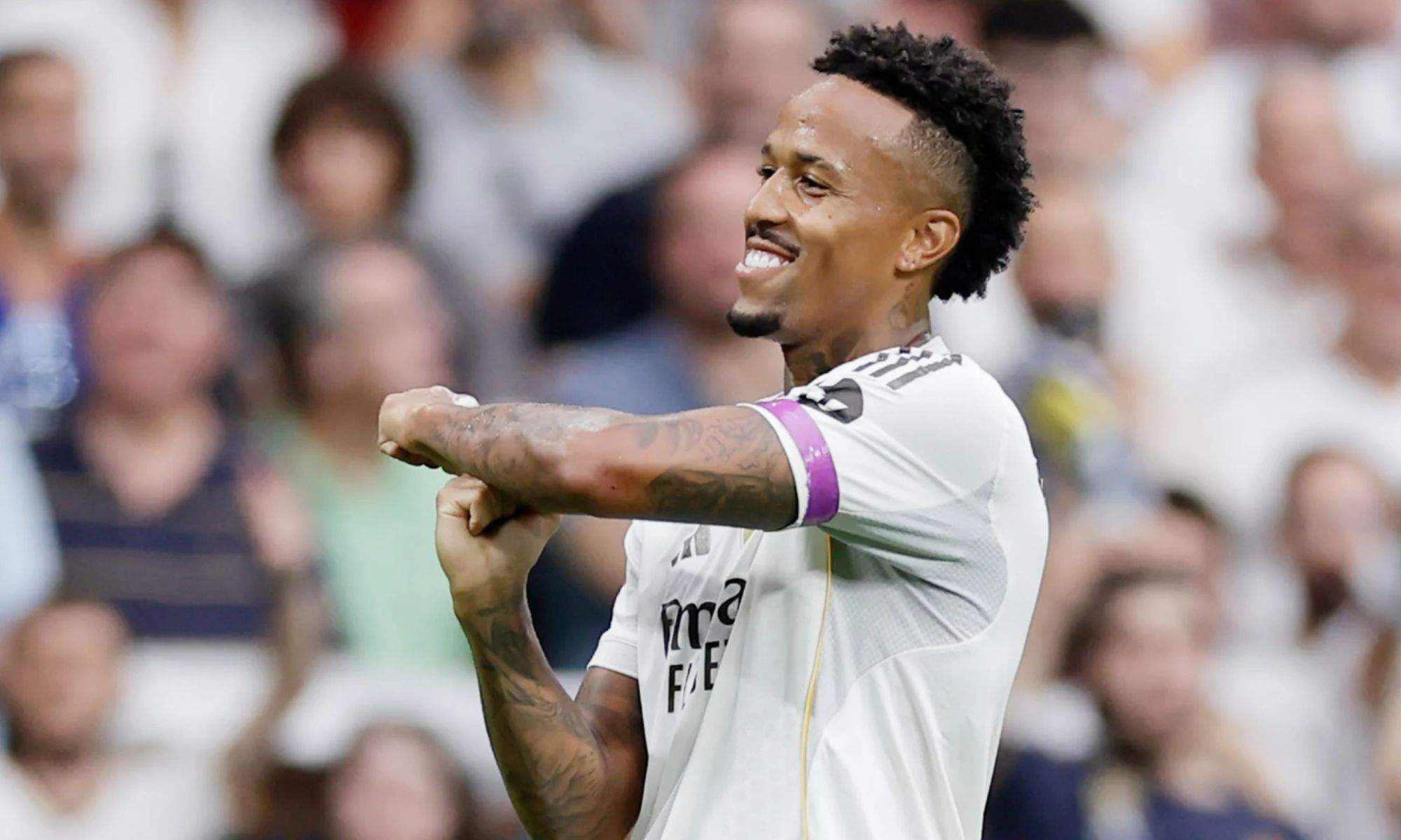 Éder Militão celebra su gol anotado al Espanyol en la temporada 25/26