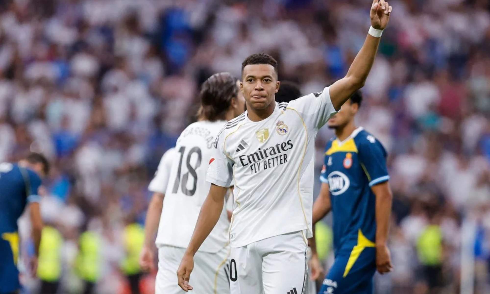 Kylian Mbappé, celebrando su gol ante el Espanyol del pasado sábado en la quinta jornada de Liga.