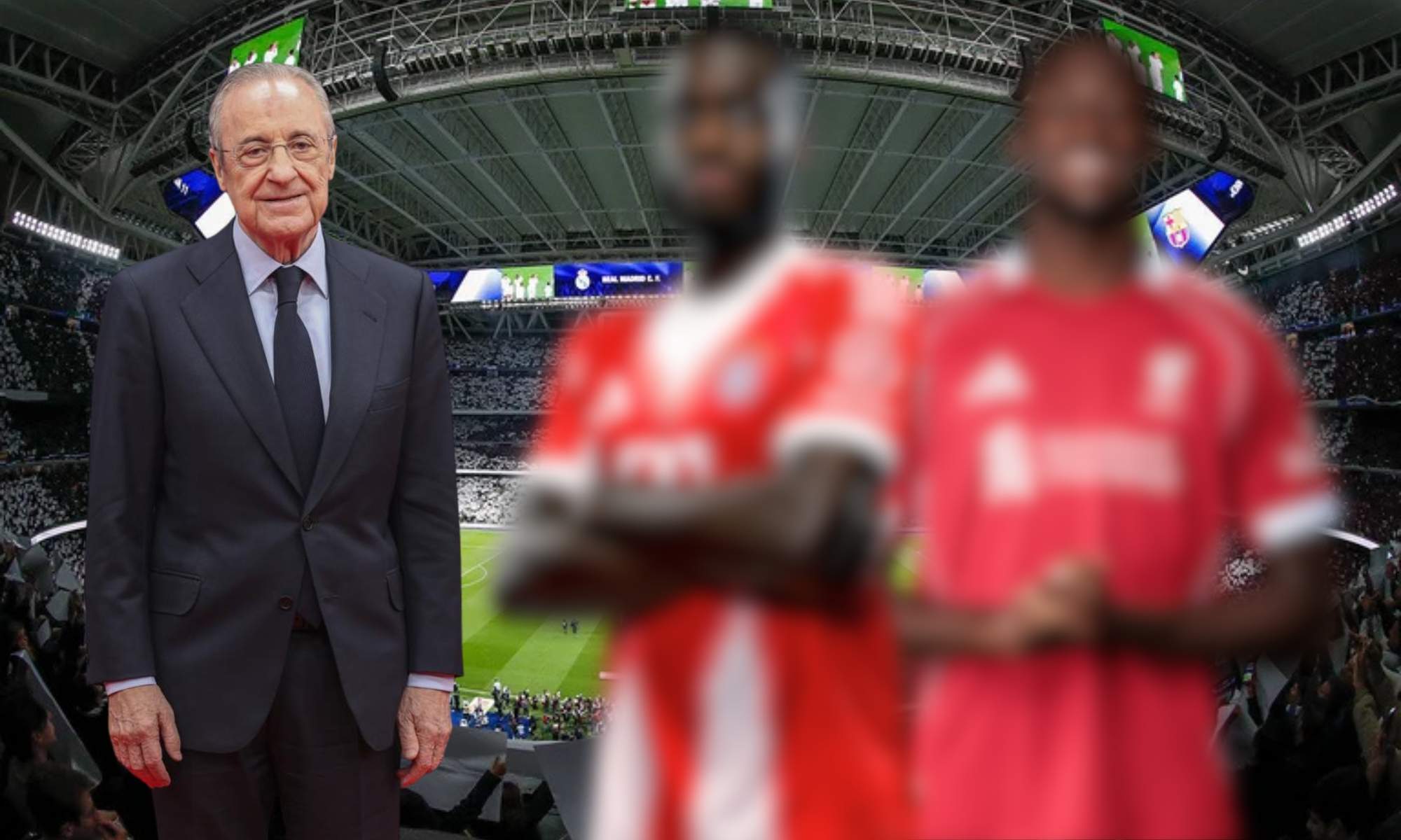 Florentino Pérez junto a Upamecano y Konaté