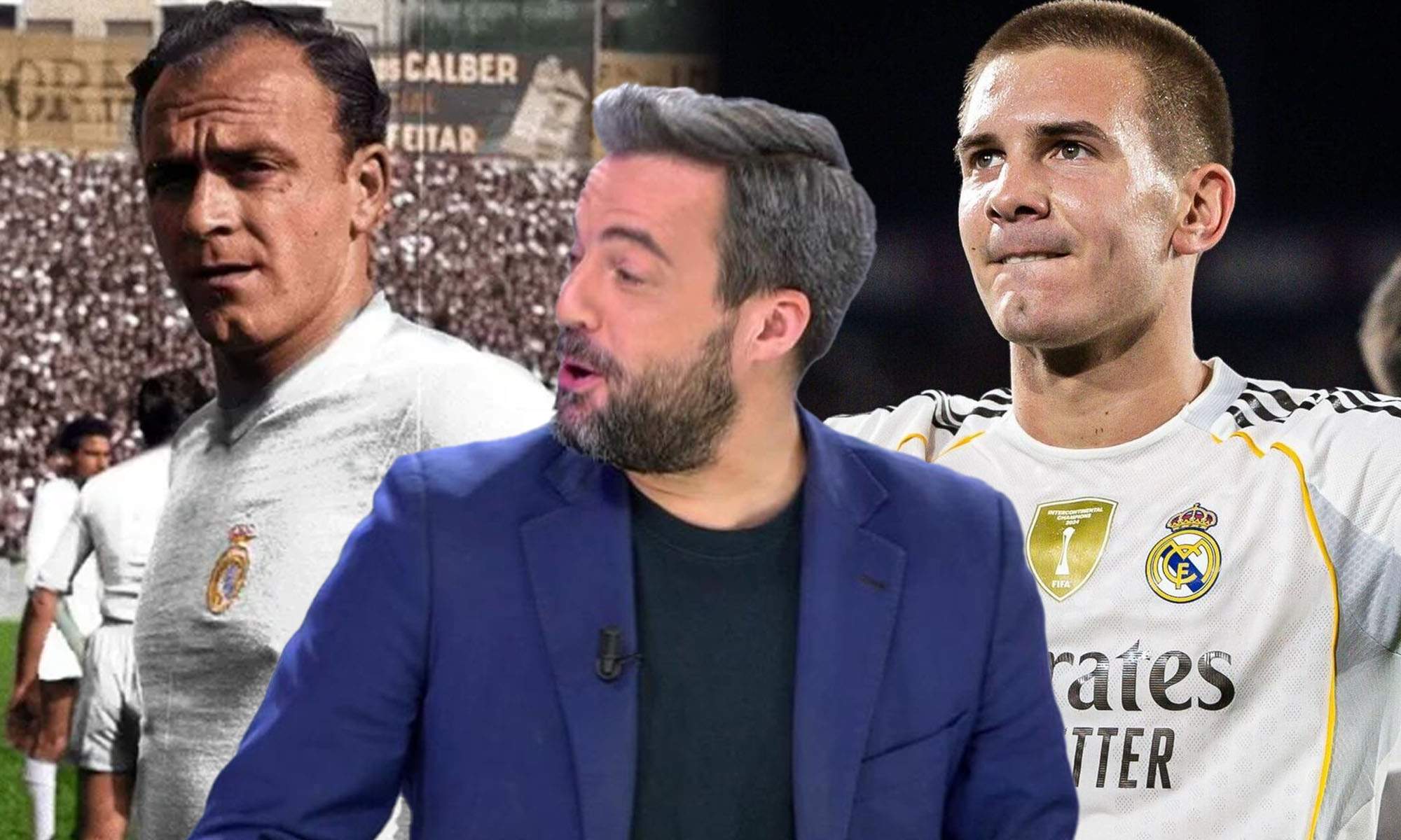 Nacho Peña con Mastantuono y Di Stefano