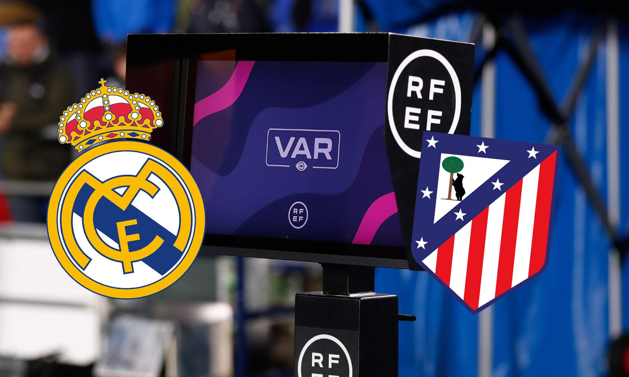 VAR con escudos Real Madrid y Atlético