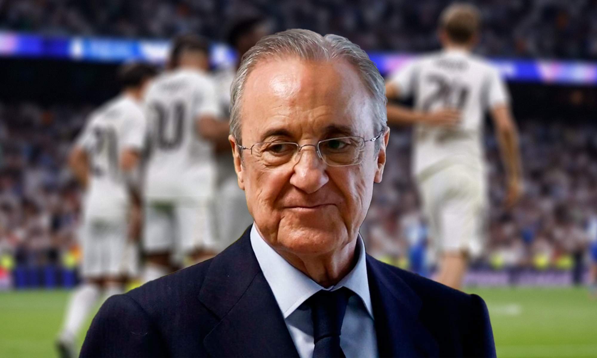 Florentino Pérez y jugadores del Real Madrid celebrando un gol.