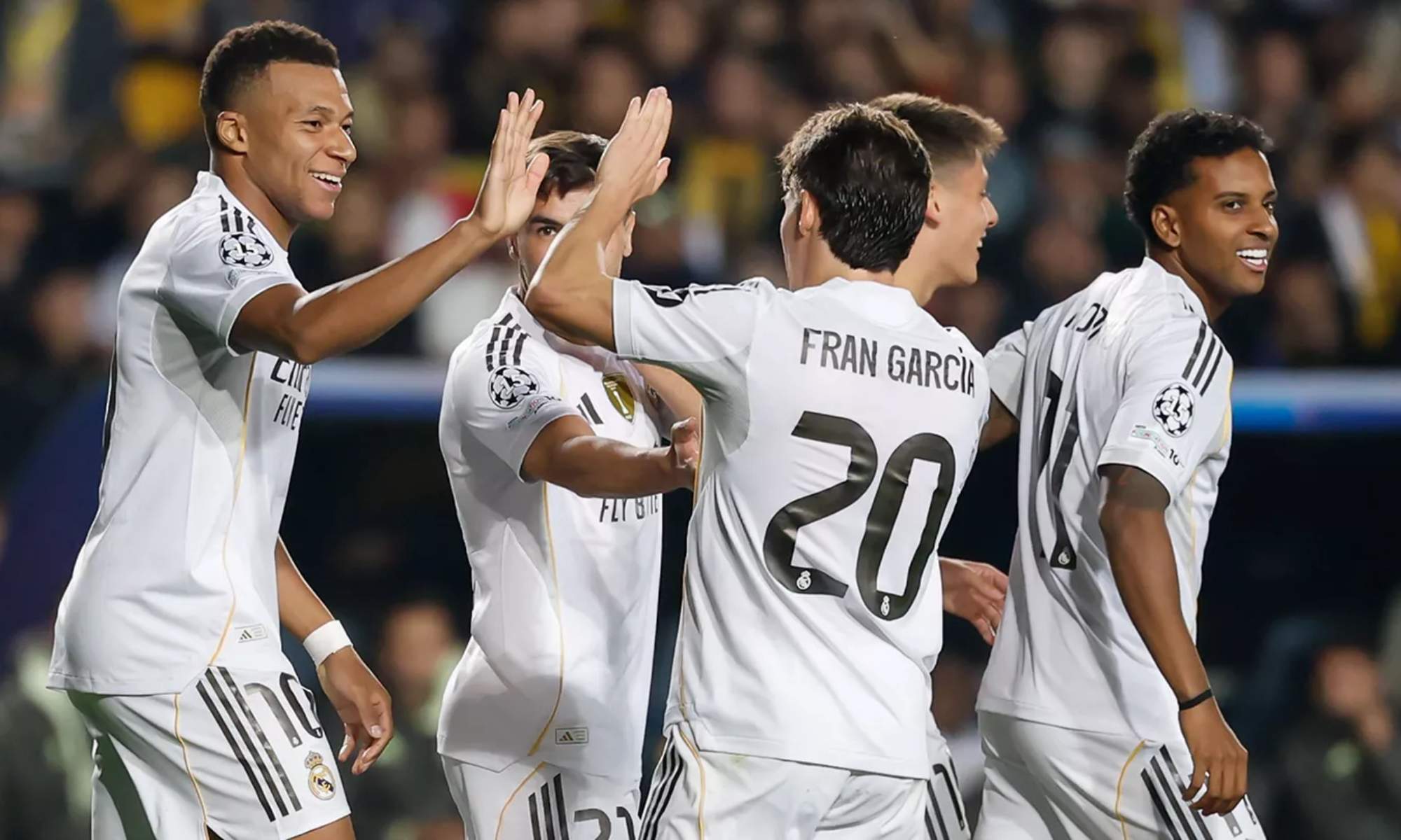 Los futbolistas del Real Madrid vencieron este martes al Kairat Almaty con una manita, con Kylian Mbappé logrando un 'hat-trick'.