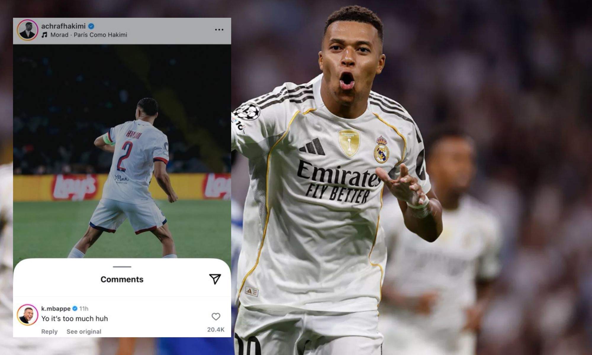 Mbappé y su comentario en la  publicación de Achraf