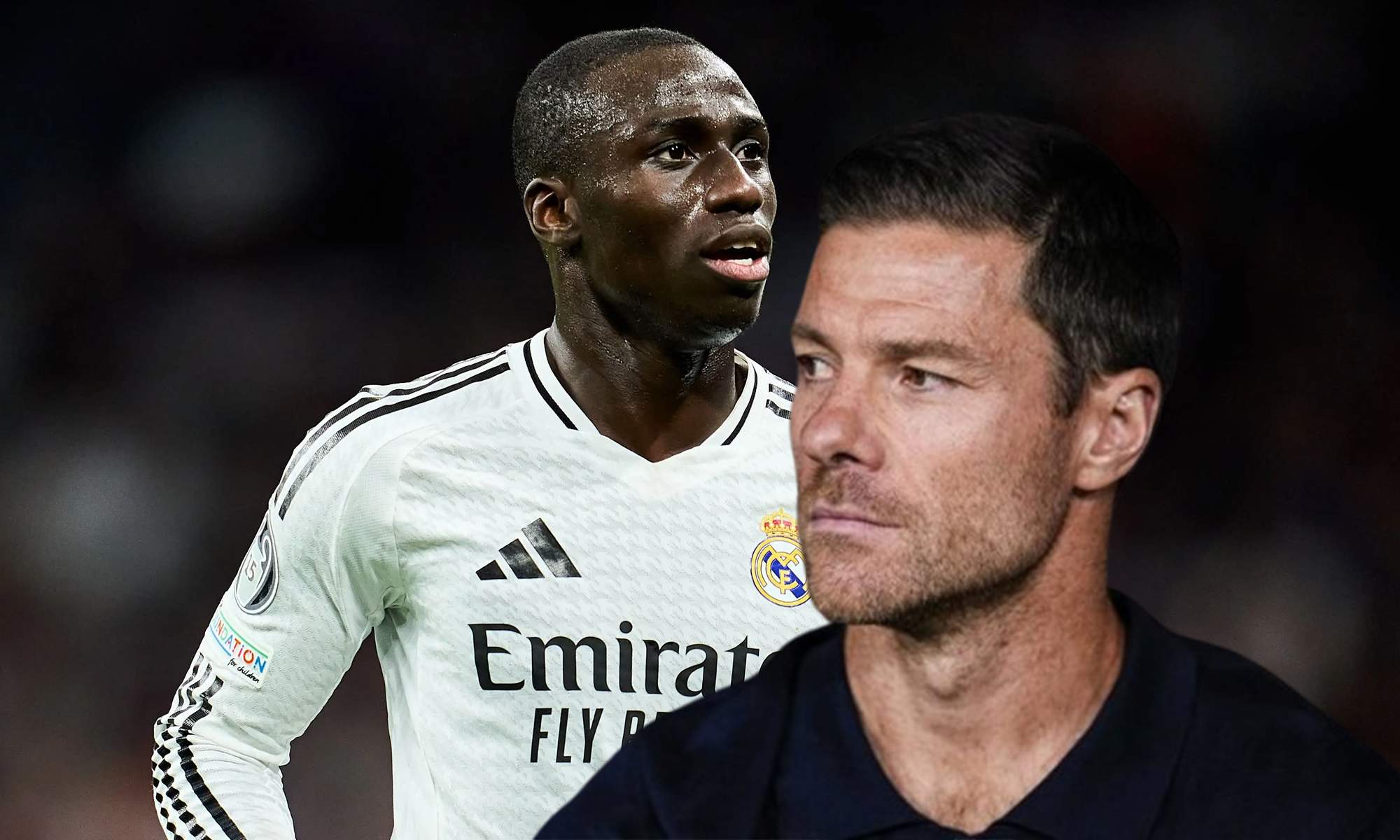 Xabi Alonso y una foto de Ferland Mendy con la camiseta del Real Madrid.